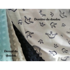 Doudou minky (doublure blanche couronnes) avec prénom et motif