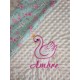 Couverture doublée avec prénom et motif (doublure menthe fleurie) 