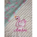 Couverture doublée avec prénom et motif (doublure menthe fleurie) 