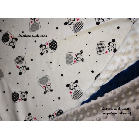 Doudou minky (doublure bonhommes) avec prénom et motif