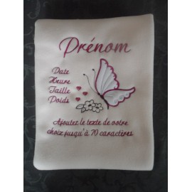 Couverture polaire avec prénom, motif, date, taille et poids + texte