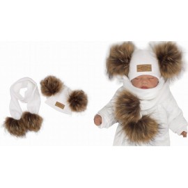 Ensemble bonnet et écharpe double pompons blanc