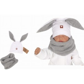 Ensemble bonnet lapin et snood gris