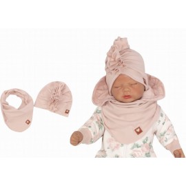 Ensemble turban et foulard rose poudré