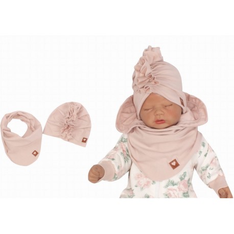 Ensemble turban et foulard rose poudré