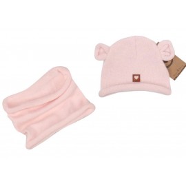 Ensemble bonnet ours et snood rose