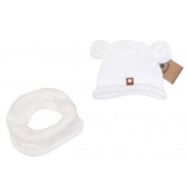 Ensemble bonnet ours et snood blanc