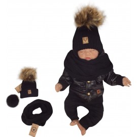 Ensemble bonnet pompon et snood noir