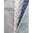 Couverture doublée avec prénom et motif (doublure bleu petits pois)