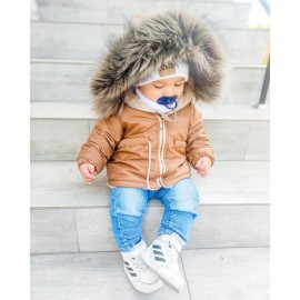 Destockage parka marron avec fausse fourrure