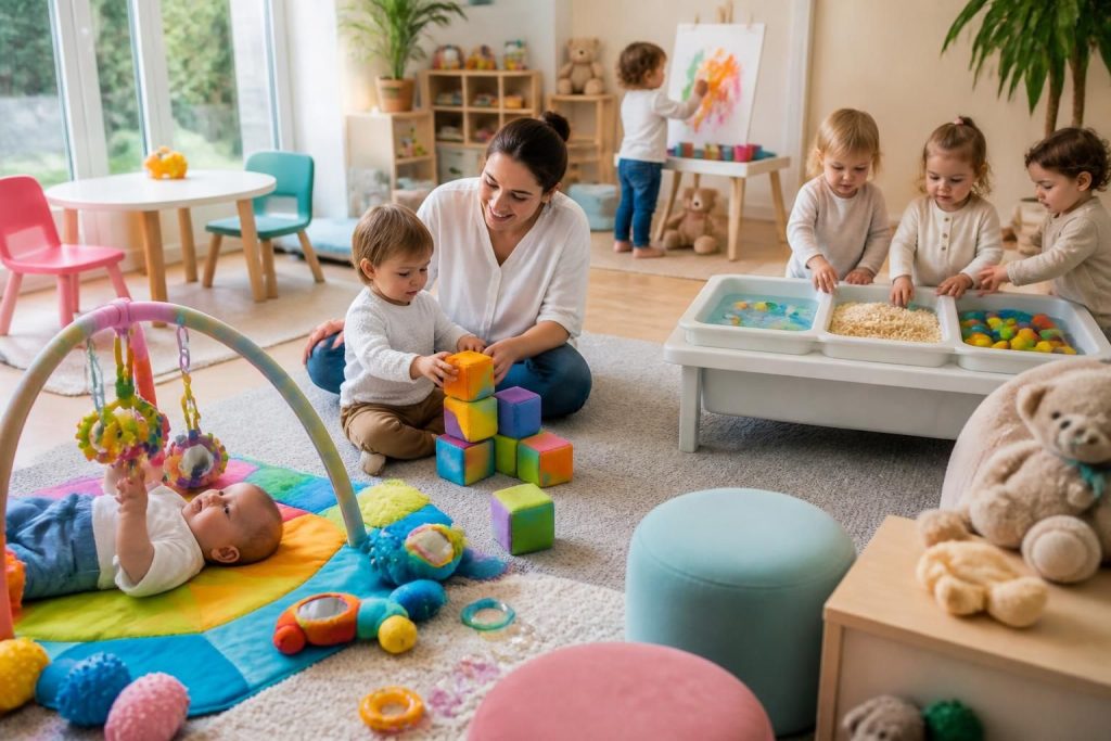 découvrez des idées d’ateliers et de jeux adaptés à chaque âge pour éveiller et divertir votre bébé en crèche.