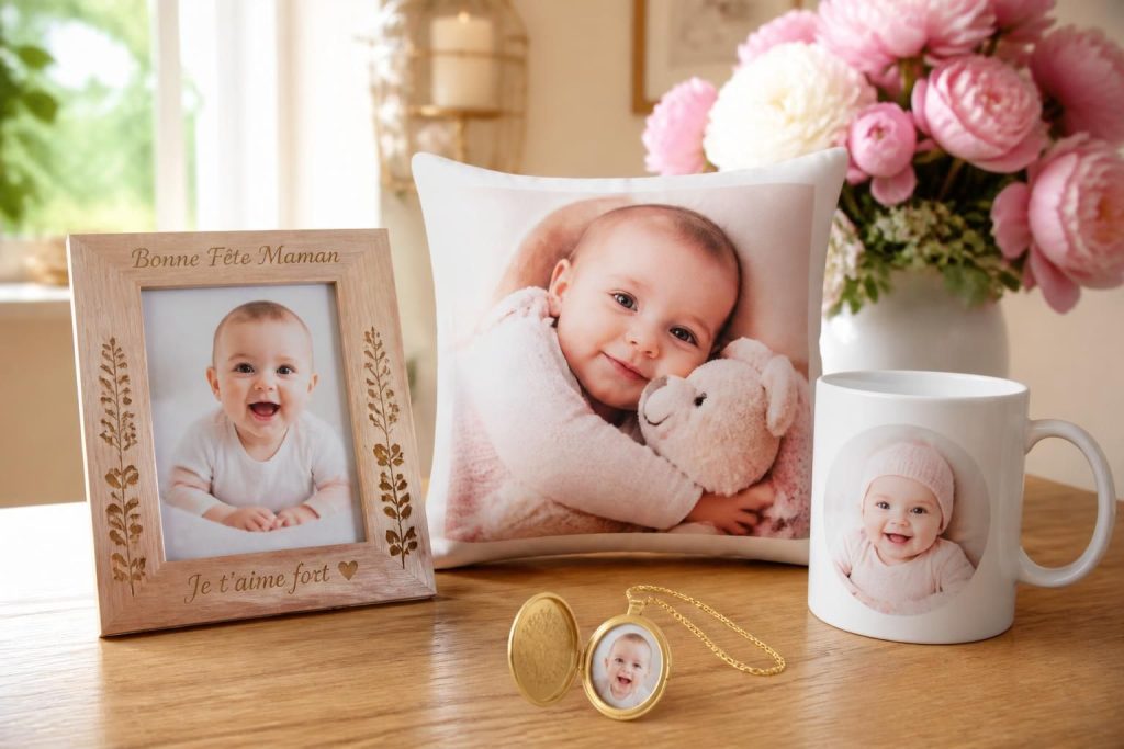 découvrez des idées originales de cadeaux personnalisés pour la fête des mères, incluant des photos de bébé, pour offrir un souvenir unique et touchant.
